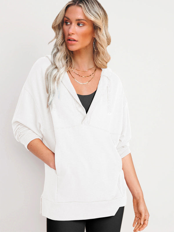 loose hooded sweatshirt knitted top BLUE ZONE PLANET