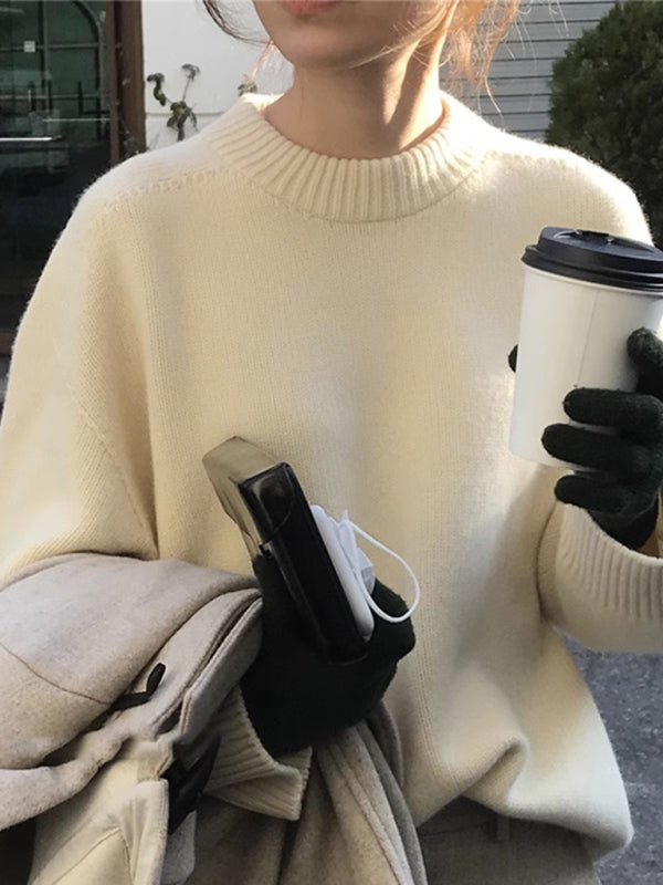 Blue Zone Planet | New soft and waxy round neck pullover loose high-quality solid color bottoming sweater top BLUE ZONE PLANET