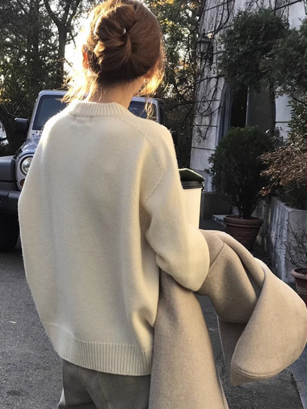 Blue Zone Planet | New soft and waxy round neck pullover loose high-quality solid color bottoming sweater top BLUE ZONE PLANET