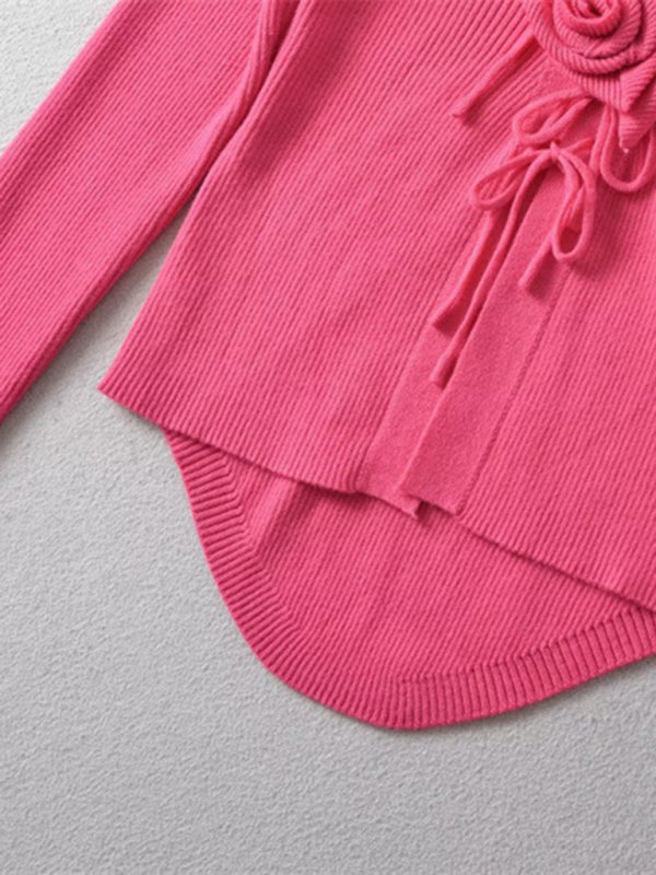Blue Zone Planet | style French rose large lapel scarf knitted cardigan BLUE ZONE PLANET