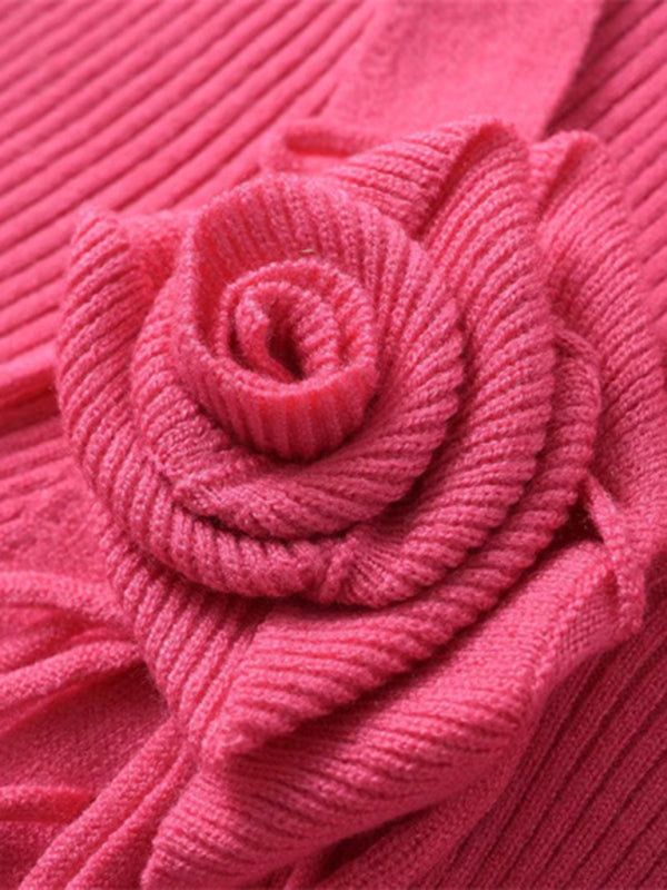Blue Zone Planet | style French rose large lapel scarf knitted cardigan BLUE ZONE PLANET