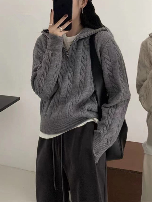 Blue Zone Planet | zipper twist pullover sweater BLUE ZONE PLANET