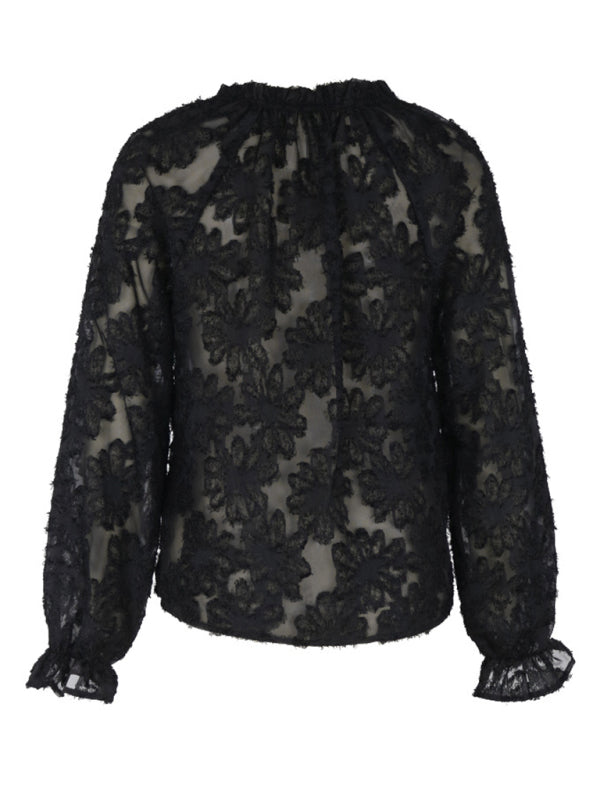 Blue Zone Planet | New Women's Long Sleeve Black French Top kakaclo