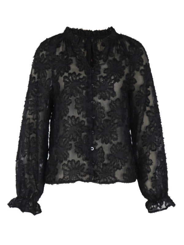 Blue Zone Planet | New Women's Long Sleeve Black French Top kakaclo