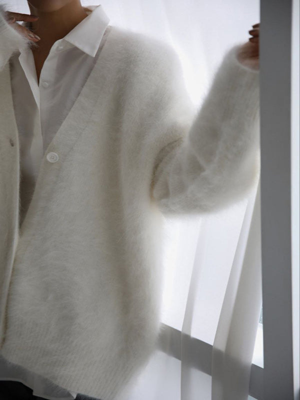 Blue Zone Planet | loose long sleeve long wool V-neck sweater cardigan BLUE ZONE PLANET