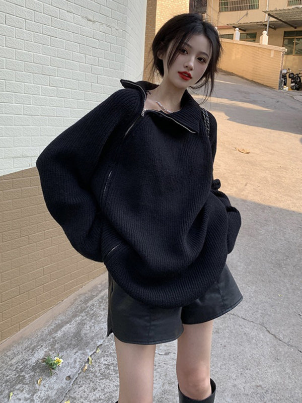 turtleneck sweater with side zipper design BLUE ZONE PLANET