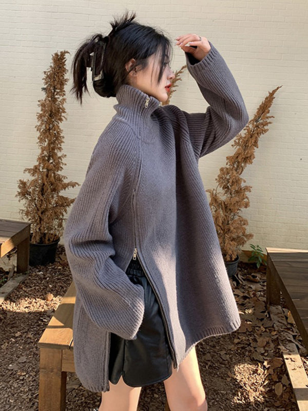 turtleneck sweater with side zipper design BLUE ZONE PLANET