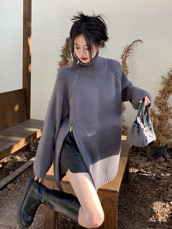 turtleneck sweater with side zipper design BLUE ZONE PLANET
