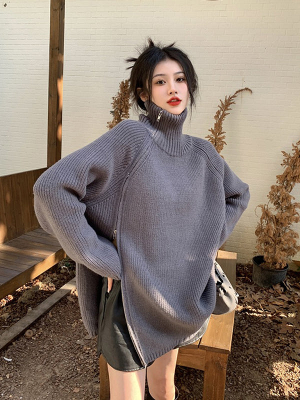 turtleneck sweater with side zipper design BLUE ZONE PLANET