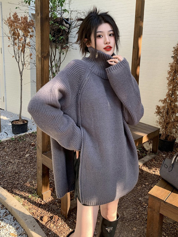 turtleneck sweater with side zipper design BLUE ZONE PLANET