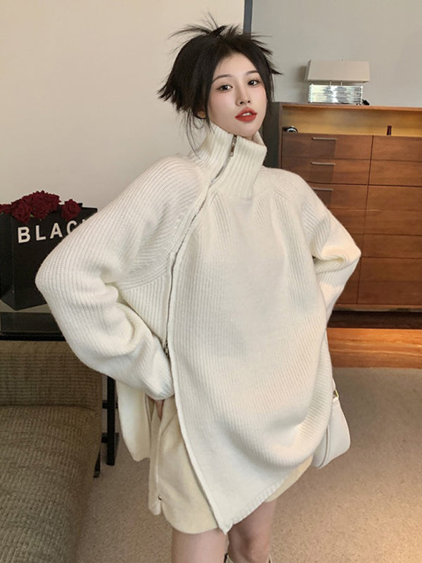 turtleneck sweater with side zipper design BLUE ZONE PLANET