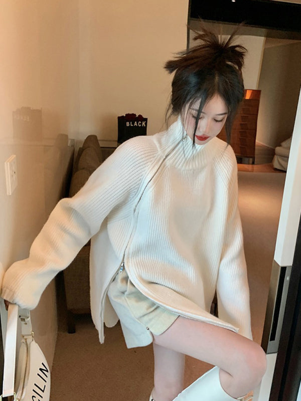 turtleneck sweater with side zipper design BLUE ZONE PLANET