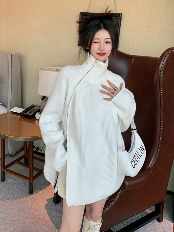 turtleneck sweater with side zipper design BLUE ZONE PLANET