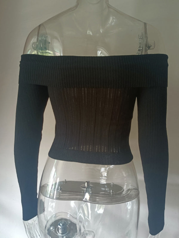 one-shoulder three-dimensional floral long-sleeved knitted top BLUE ZONE PLANET