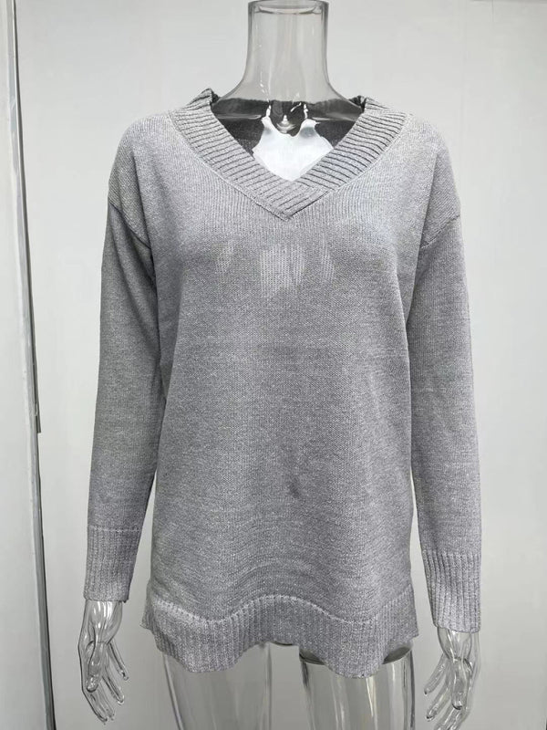 Blue Zone Planet | Women's V-neck long-sleeved pullover sweater top BLUE ZONE PLANET