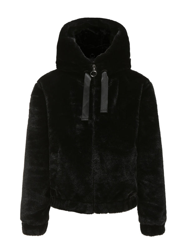 Blue Zone Planet | Plush hooded long sleeve warm short jacket BLUE ZONE PLANET