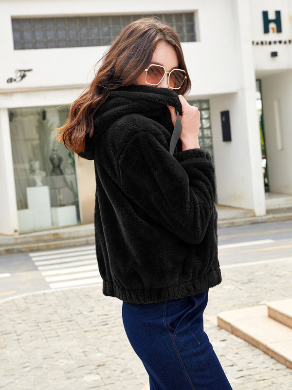 Blue Zone Planet | Plush hooded long sleeve warm short jacket BLUE ZONE PLANET