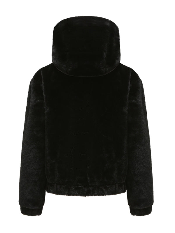 Blue Zone Planet | Plush hooded long sleeve warm short jacket BLUE ZONE PLANET