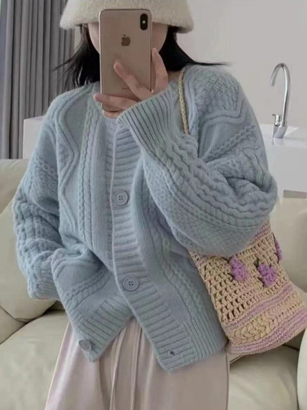 Blue Zone Planet | twist button loose knitted cardigan BLUE ZONE PLANET