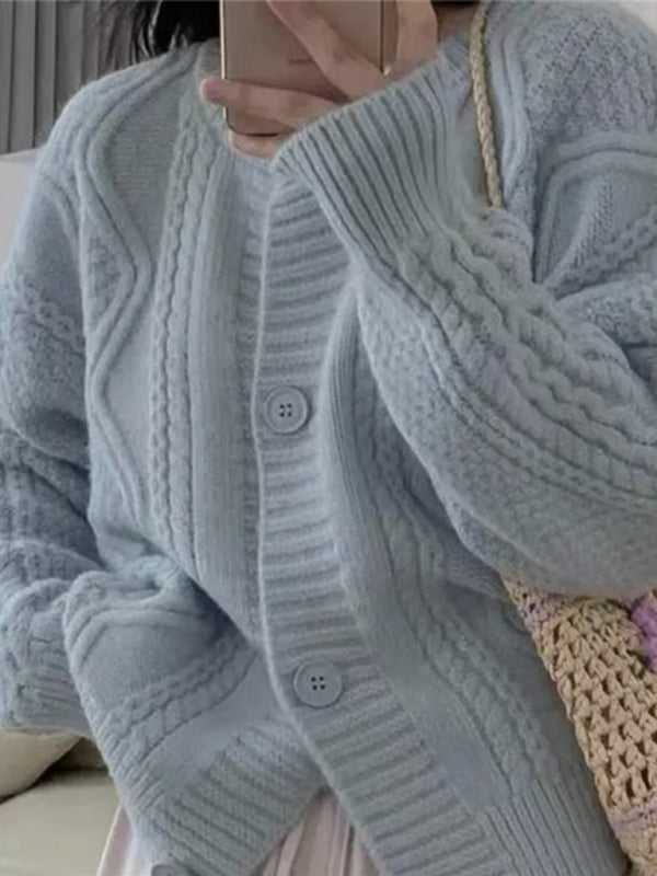 Blue Zone Planet | twist button loose knitted cardigan BLUE ZONE PLANET