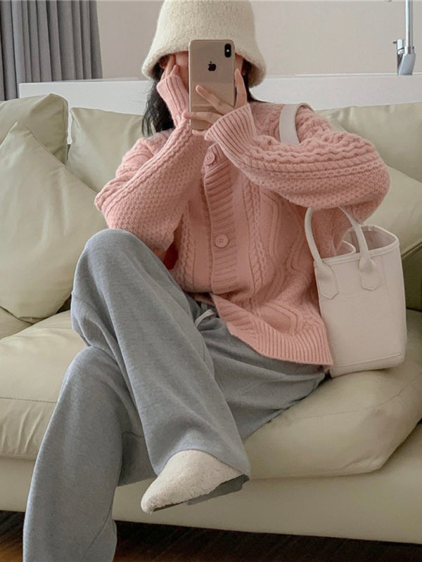 Blue Zone Planet |  twist button loose knitted cardigan BLUE ZONE PLANET