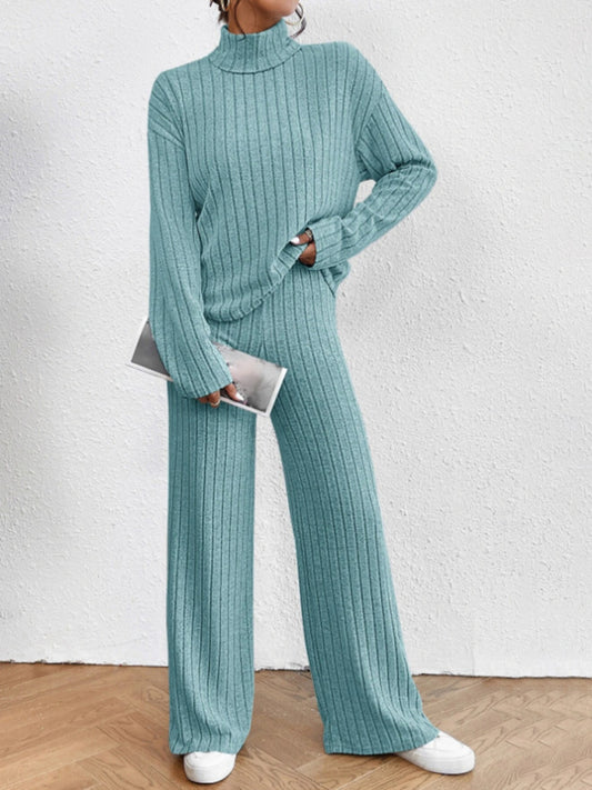 Blue Zone Planet |  high collar knitted long sleeve knitted two-piece set BLUE ZONE PLANET