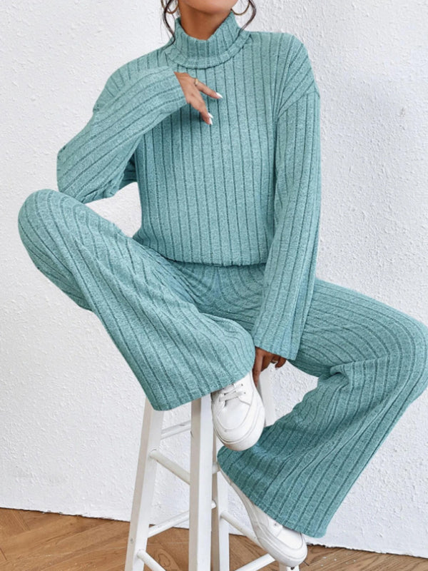 Blue Zone Planet | high collar knitted long sleeve knitted two-piece set BLUE ZONE PLANET
