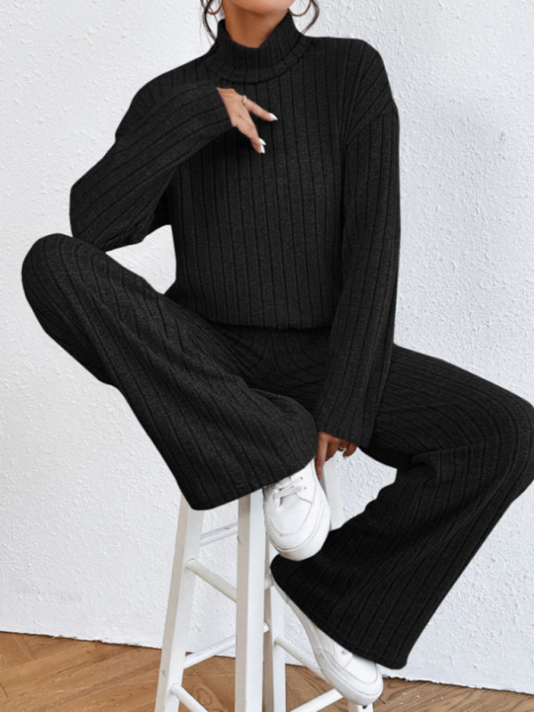 Blue Zone Planet | high collar knitted long sleeve knitted two-piece set BLUE ZONE PLANET