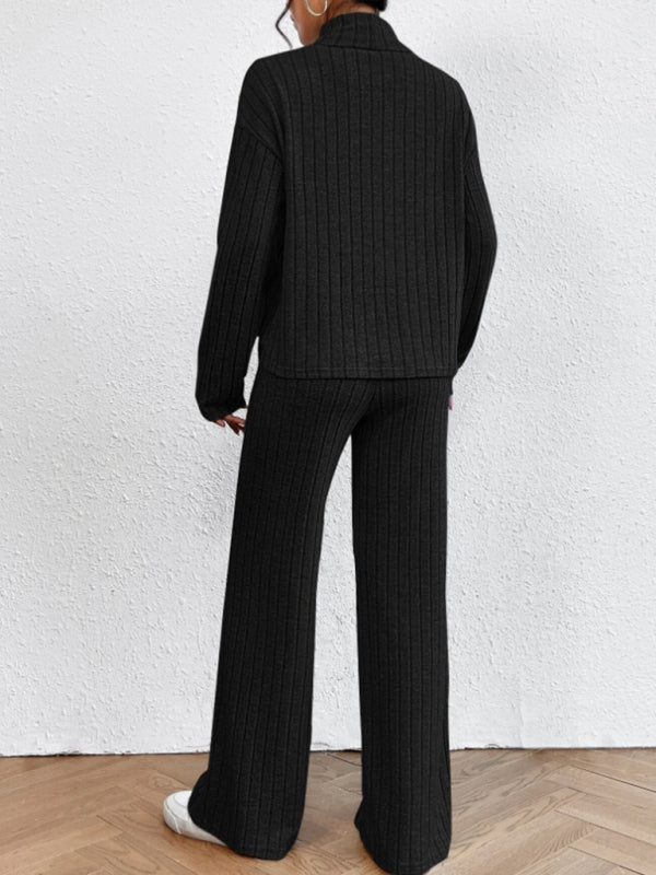 Blue Zone Planet | high collar knitted long sleeve knitted two-piece set BLUE ZONE PLANET