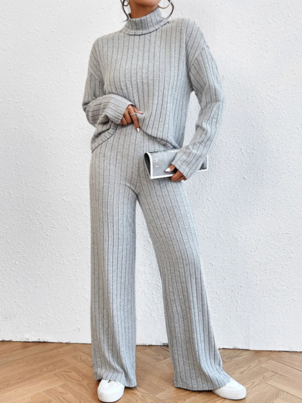 Blue Zone Planet | high collar knitted long sleeve knitted two-piece set BLUE ZONE PLANET