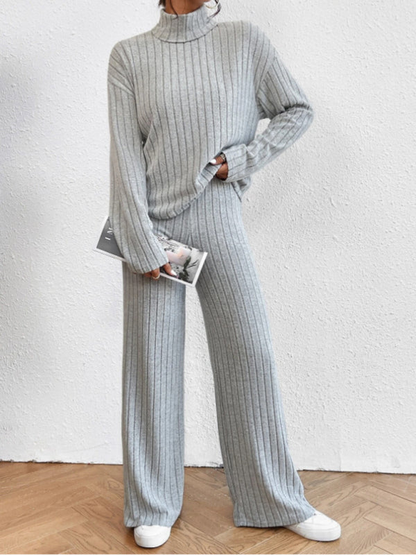 Blue Zone Planet | high collar knitted long sleeve knitted two-piece set BLUE ZONE PLANET