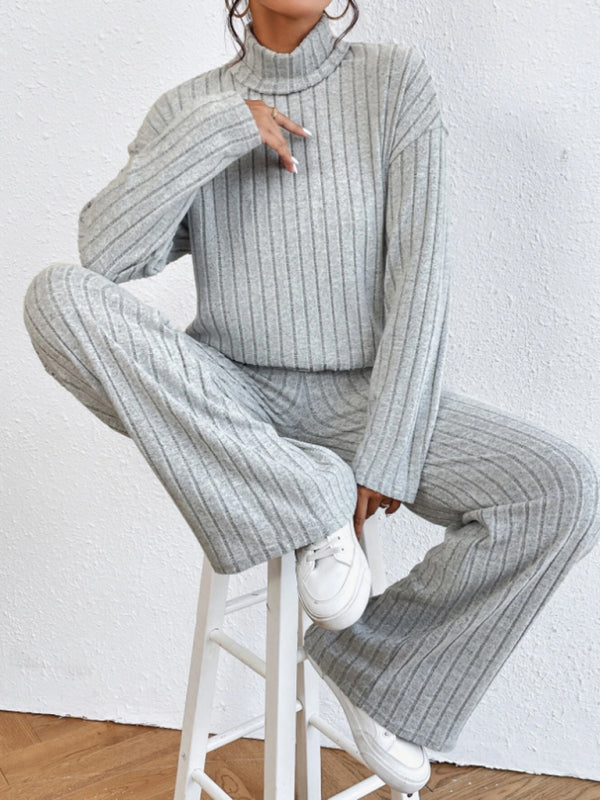 Blue Zone Planet | high collar knitted long sleeve knitted two-piece set BLUE ZONE PLANET