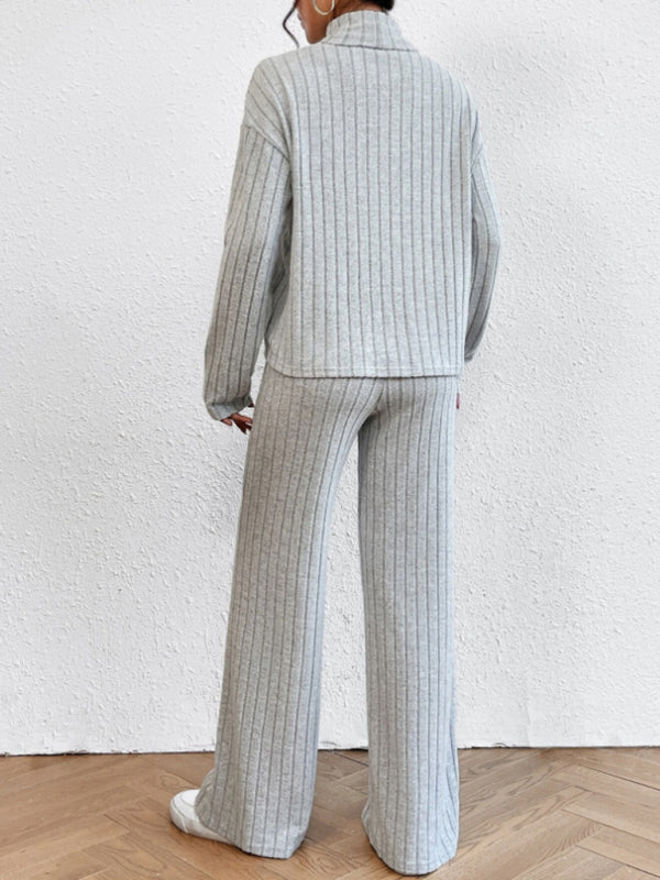 Blue Zone Planet | high collar knitted long sleeve knitted two-piece set BLUE ZONE PLANET
