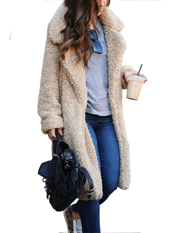 Blue Zone Planet |  loose long sleeve lapel plush jacket BLUE ZONE PLANET