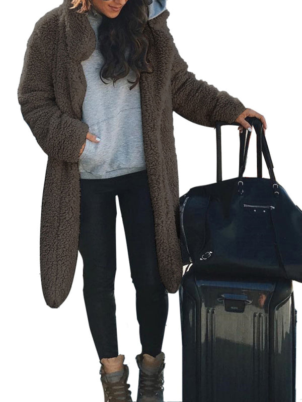 Blue Zone Planet |  loose long sleeve lapel plush jacket BLUE ZONE PLANET