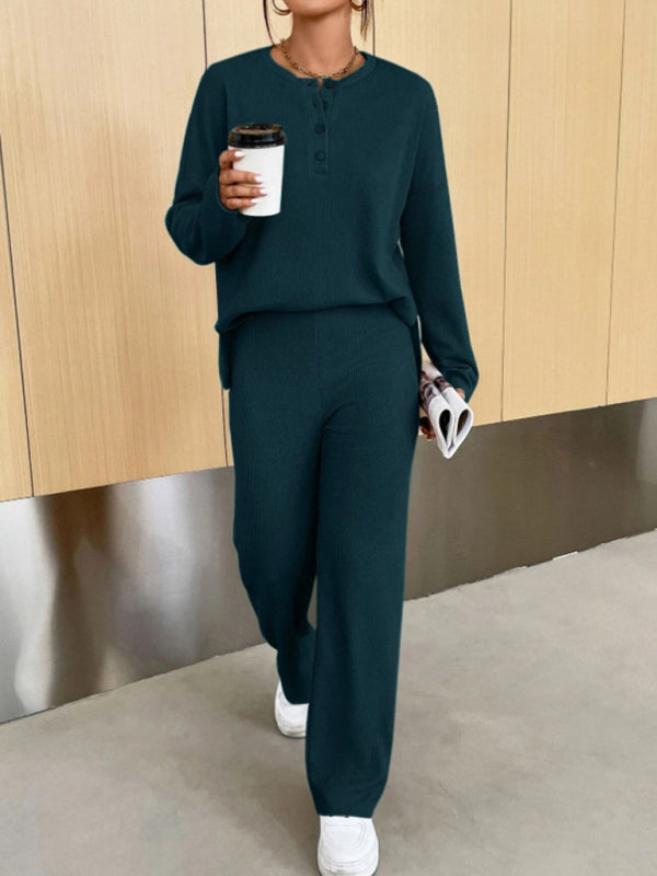 Blue Zone Planet | round neck pullover sweatshirt and trousers two-piece set BLUE ZONE PLANET