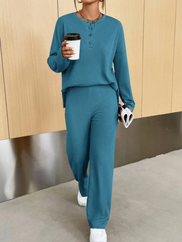 Blue Zone Planet | round neck pullover sweatshirt and trousers two-piece set BLUE ZONE PLANET