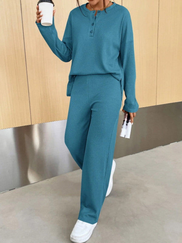 Blue Zone Planet | round neck pullover sweatshirt and trousers two-piece set BLUE ZONE PLANET
