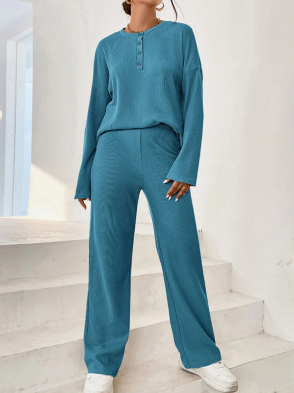 Blue Zone Planet | round neck pullover sweatshirt and trousers two-piece set BLUE ZONE PLANET