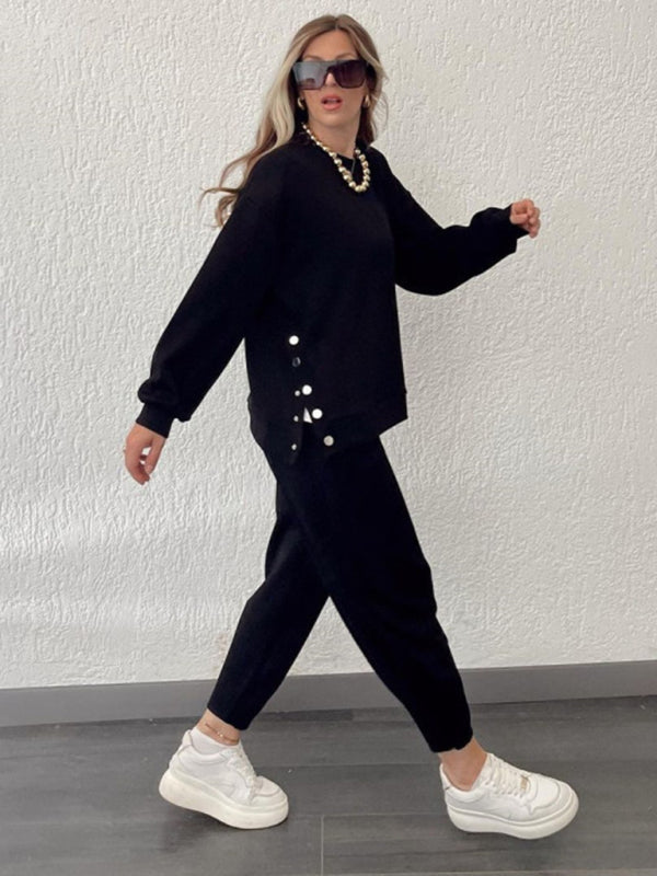Blue Zone Planet | round neck pullover sweatshirt and trousers two-piece set BLUE ZONE PLANET