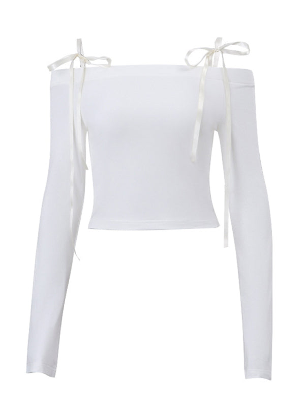Blue Zone Planet | New women's one-shoulder lace-up sexy navel-baring slim fit versatile long-sleeved top BLUE ZONE PLANET