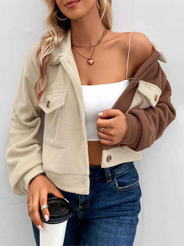 New women's color block polar fleece jacket kakaclo