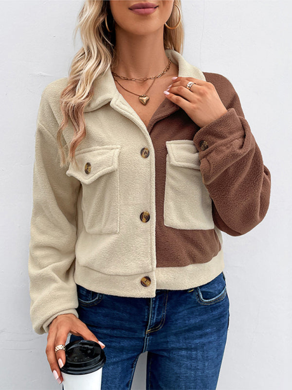 New women's color block polar fleece jacket kakaclo