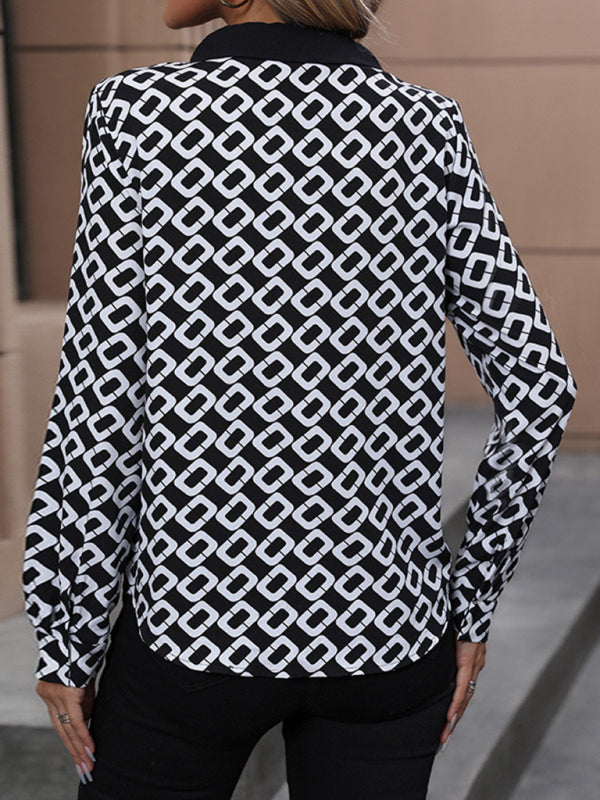 V-lapel printed long-sleeved shirt BLUE ZONE PLANET