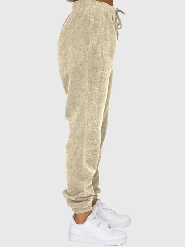 Corduroy Solid Color Round Neck Pullover Long Sleeve Pants Two-piece Set BLUE ZONE PLANET