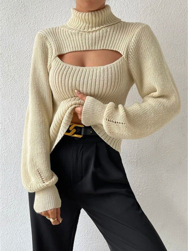 Blue Zone Planet | loose versatile sweater turtleneck hollow sweater outer top BLUE ZONE PLANET