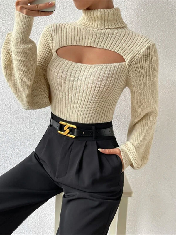 Blue Zone Planet | loose versatile sweater turtleneck hollow sweater outer top BLUE ZONE PLANET