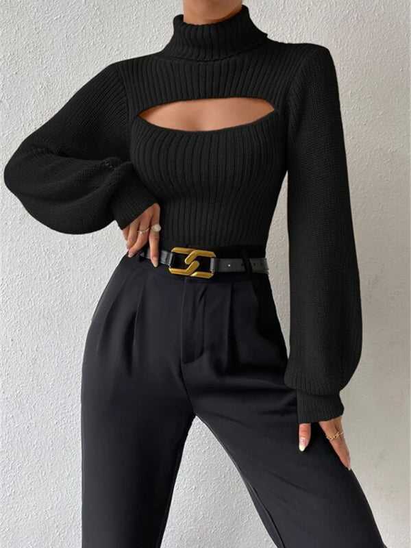 Blue Zone Planet | loose versatile sweater turtleneck hollow sweater outer top BLUE ZONE PLANET