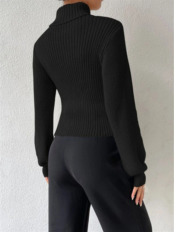 Blue Zone Planet | loose versatile sweater turtleneck hollow sweater outer top BLUE ZONE PLANET