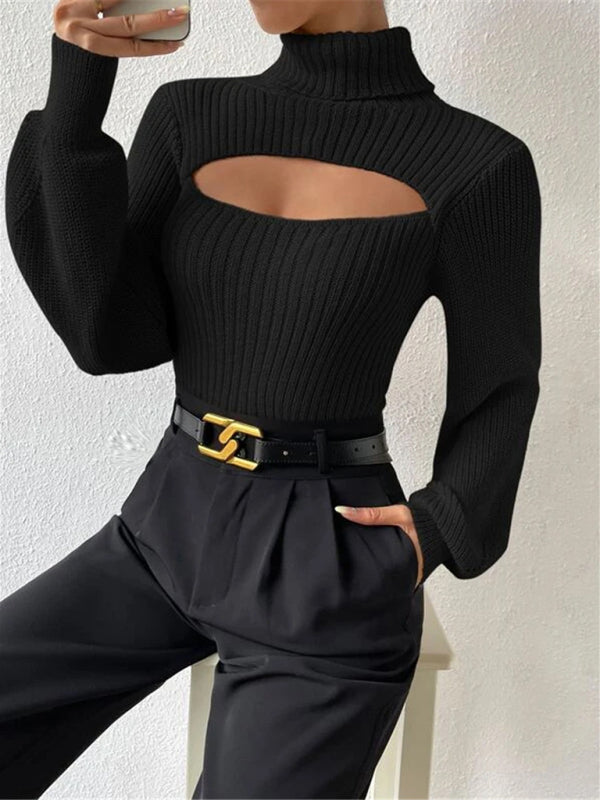 Blue Zone Planet | loose versatile sweater turtleneck hollow sweater outer top BLUE ZONE PLANET